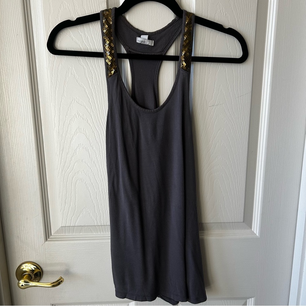 Old Navy Gray Racerback Tank Gold Sequin Straps Small Festival Y2K
